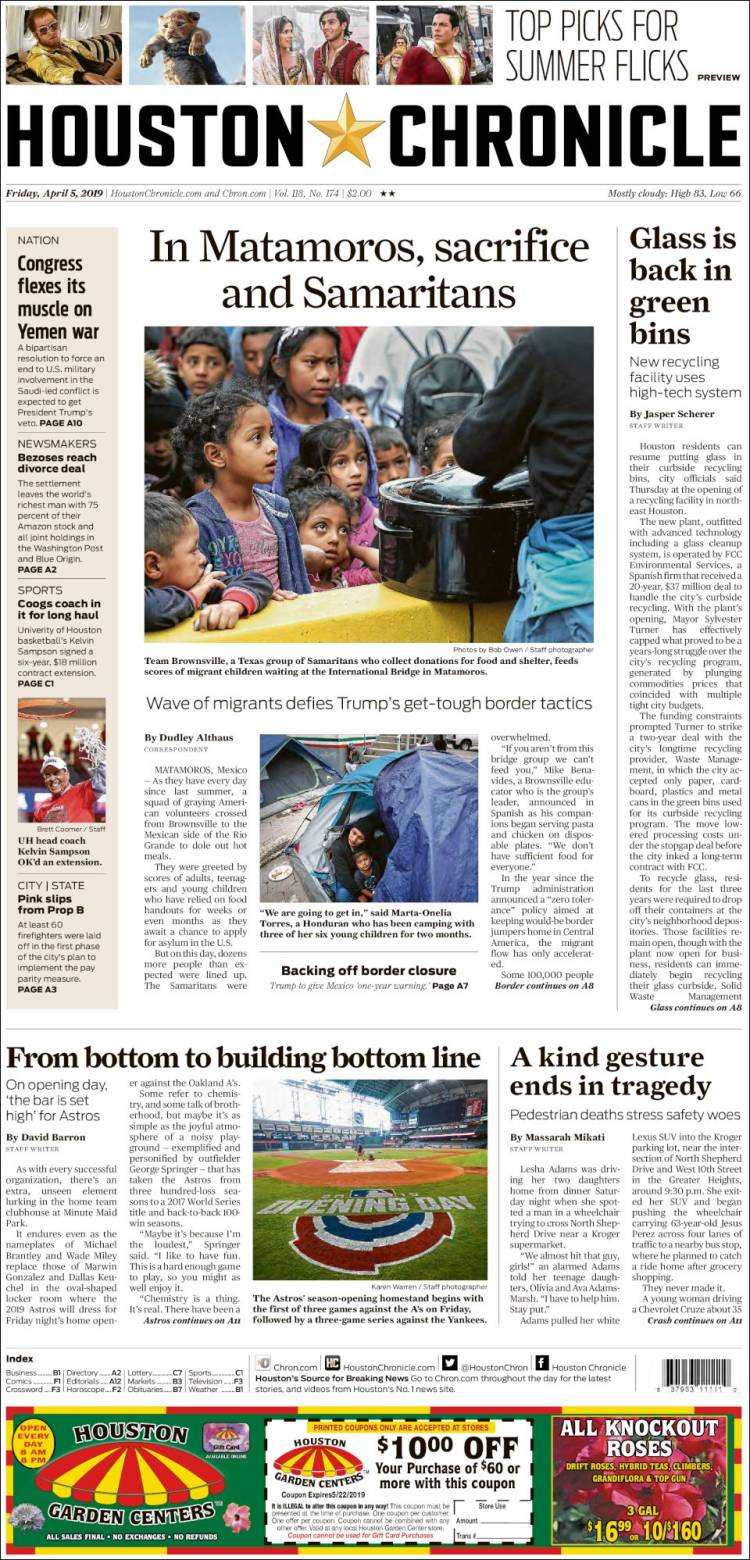 Portada de Houston Chronicle (USA)