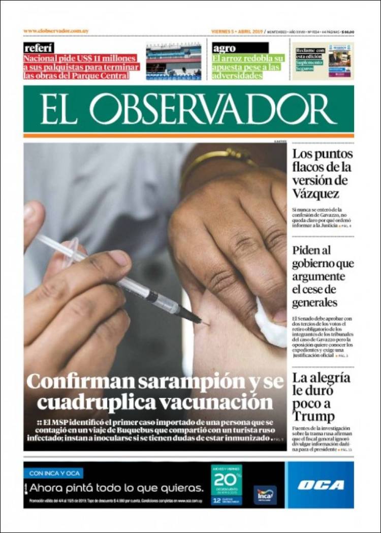 Portada de El Observador (Uruguay)