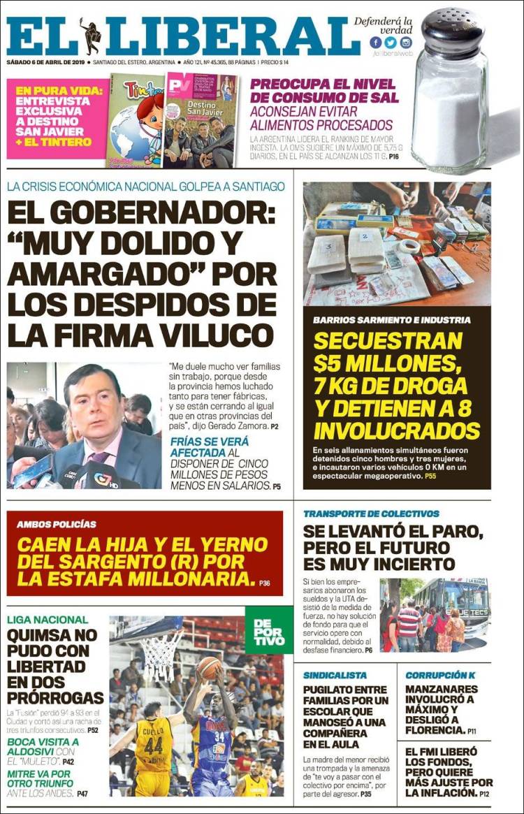 Portada de Diario El Liberal (Argentina)