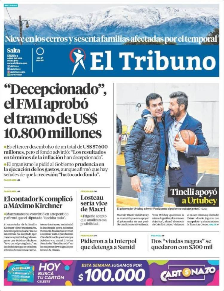 Portada de El Tribuno - Salta (Argentina)