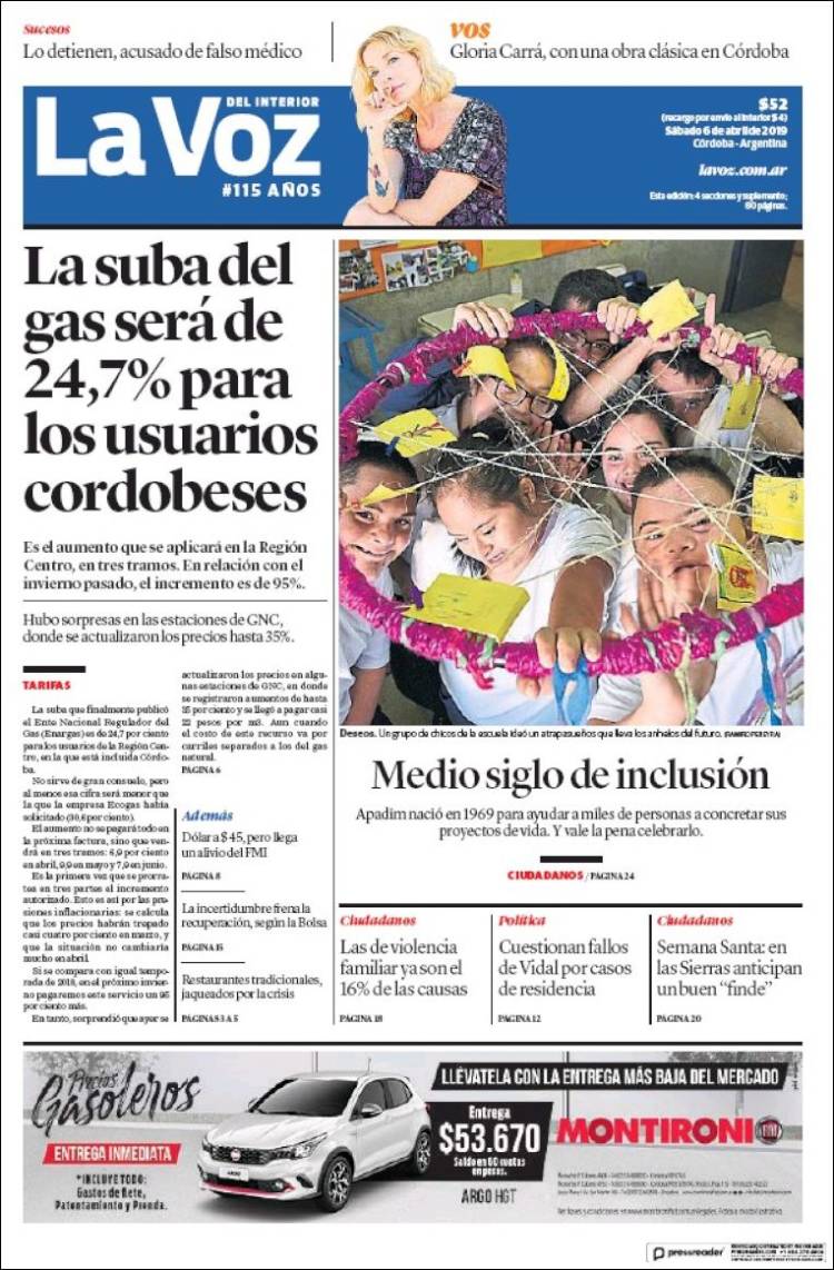 Portada de La Voz del Interior (Argentina)