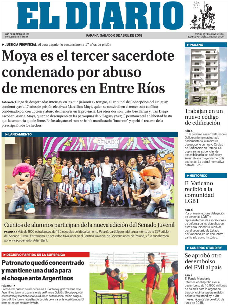 Portada de El Diario de Paraná (Argentina)