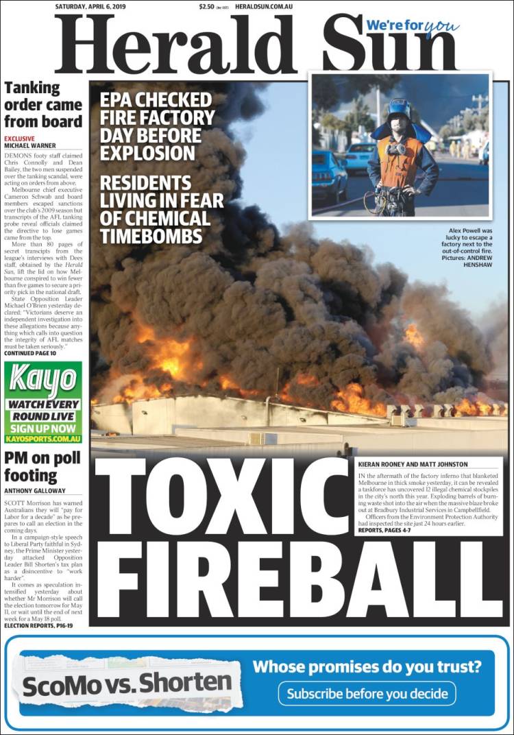 Portada de Herald Sun (Australia)
