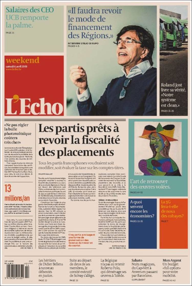 Portada de L'Echo (B&eacute;lgica)