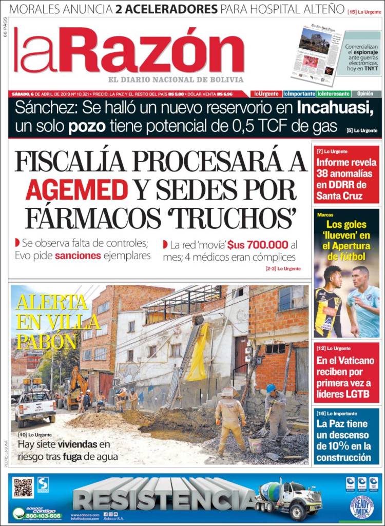 Portada de La Razón (Bolivia)