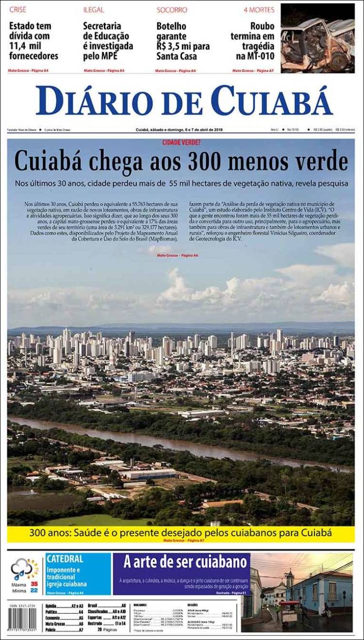 Portada de Diário de Cuiabá (Brasil)