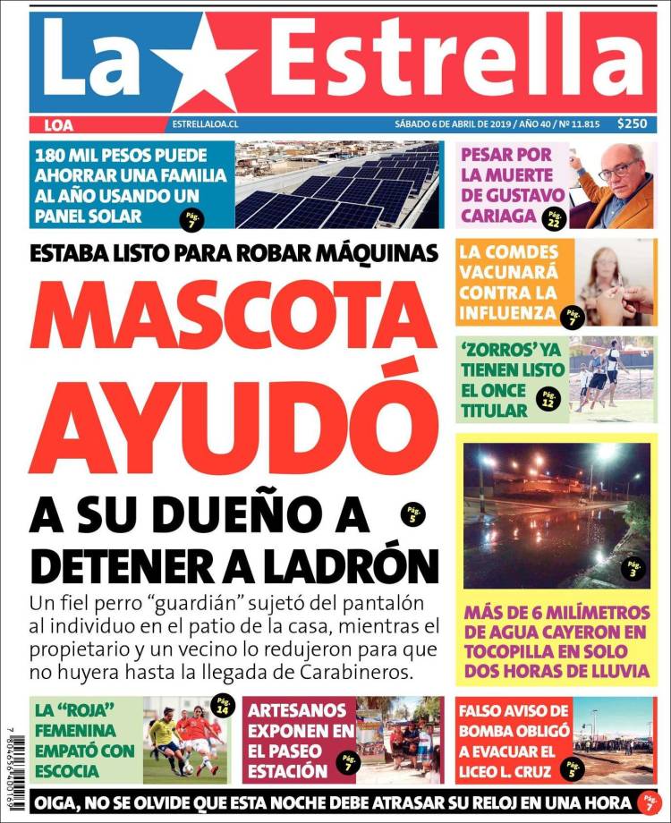 Portada de La Estrella de Loa (Chile)