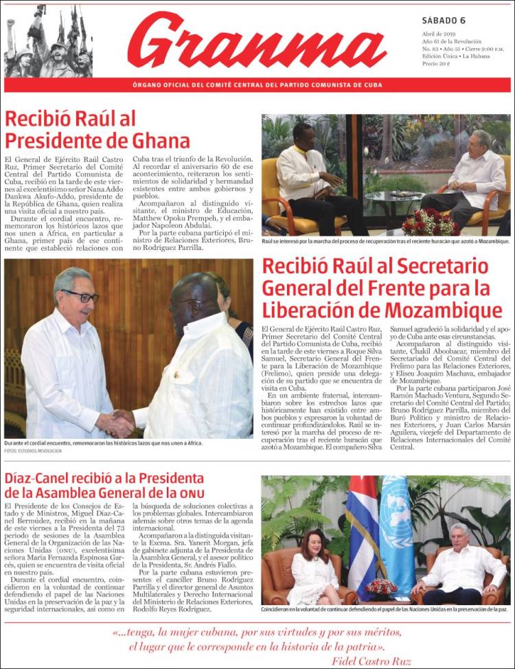 Portada de Granma (Cuba)