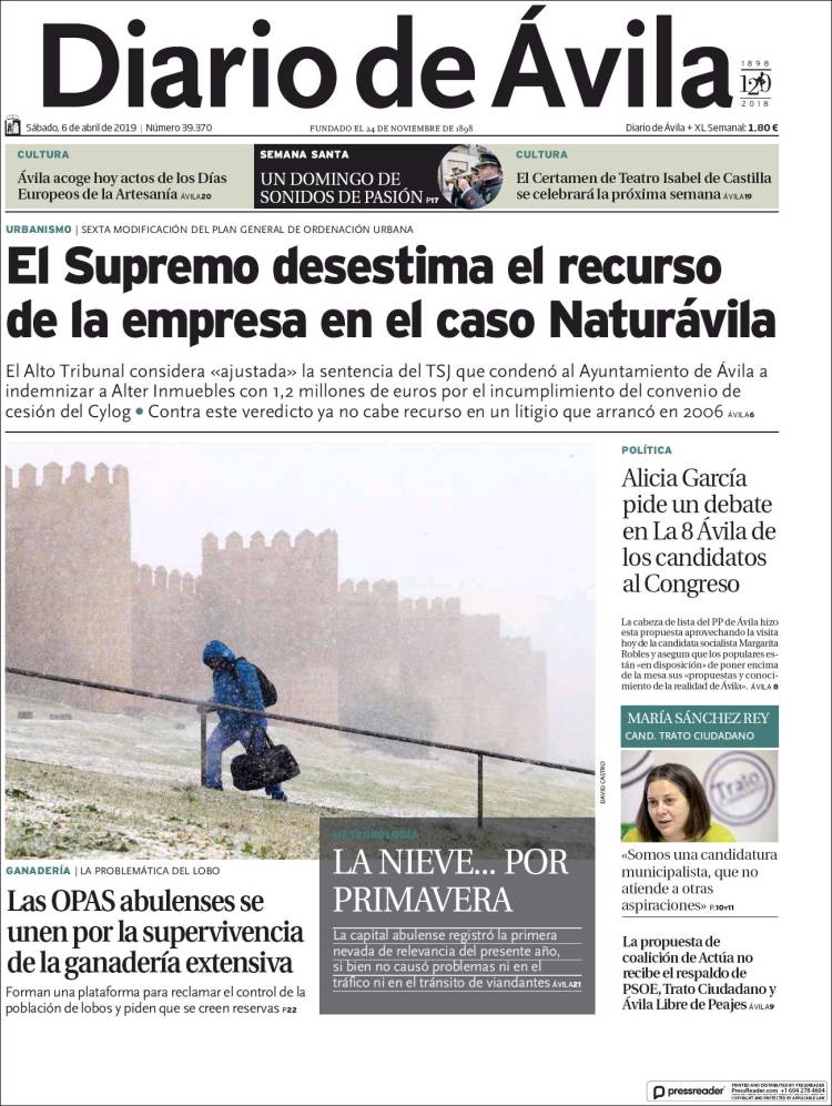 Portada de Diario de Ávila (Espa&ntilde;a)