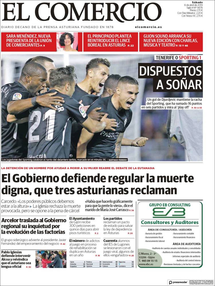 Portada de El Comercio - Gijón (España)