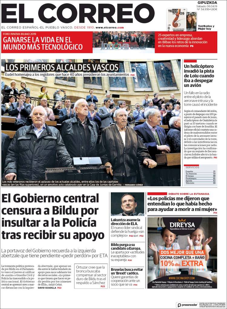 Portada de El Correo - Guipuzcoa (España)