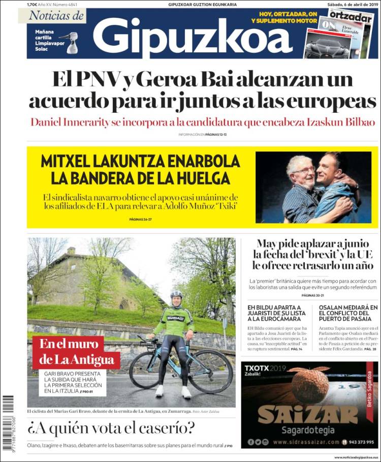 Portada de Noticias de Gipuzkoa (España)