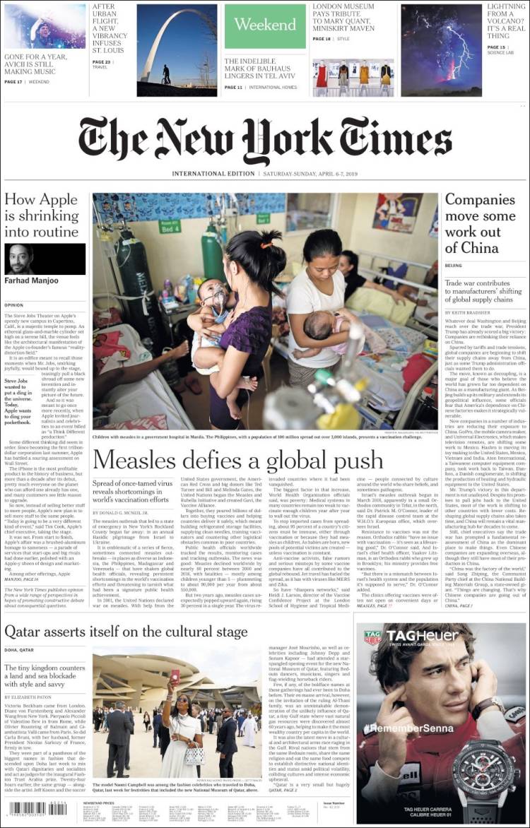 Portada de International New York Times (Europa)