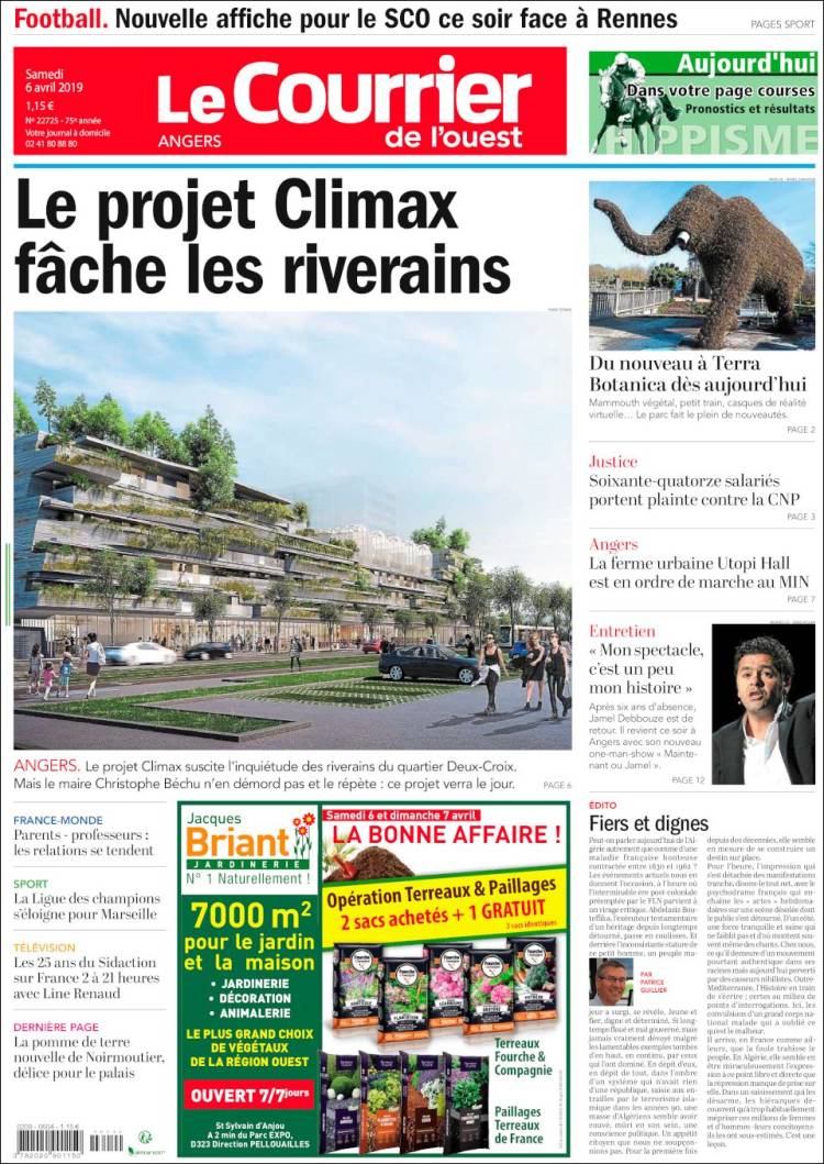 Portada de Le Courrier de l'Ouest (Francia)