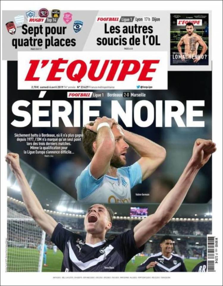 Portada de L'Equipe (Francia)