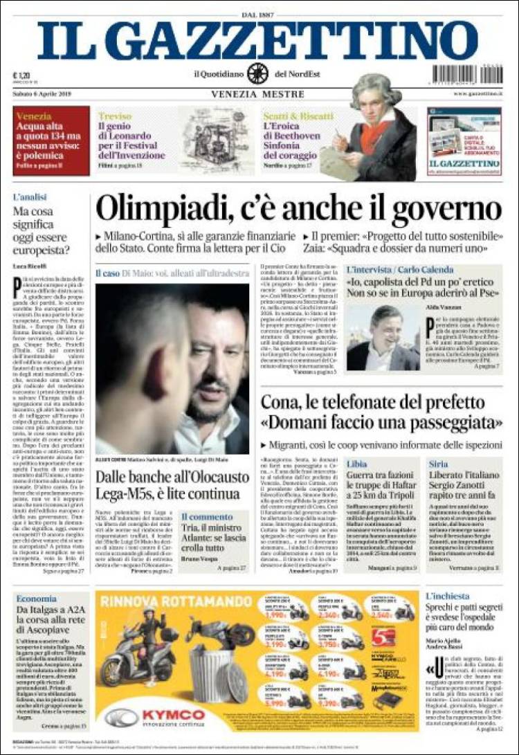 Portada de Il Gazzettino (Italia)