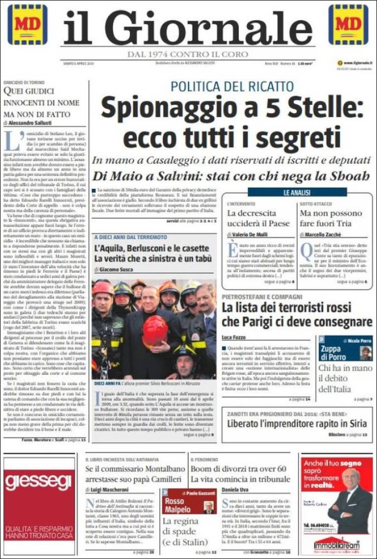 Portada de il Giornale (Italia)