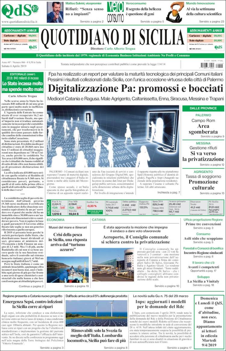 Portada de Quotidiano di Sicilia (Italia)
