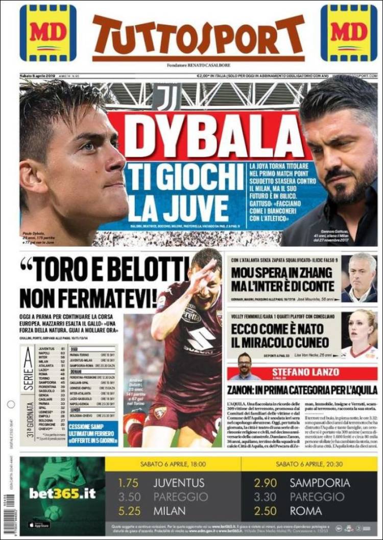 Portada de Tuttosport (Italia)