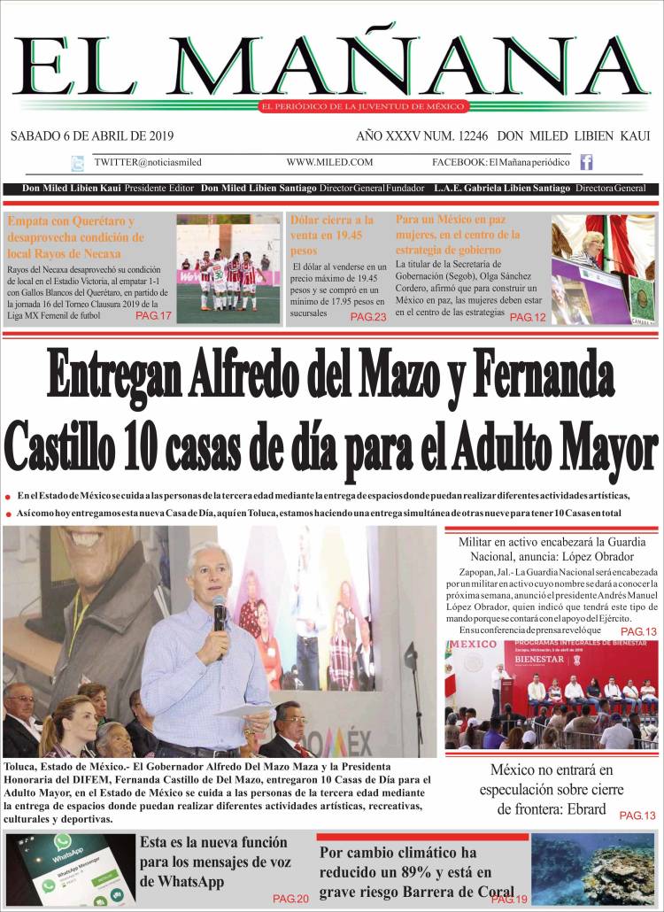 Portada de El Mañana de Toluca (México)