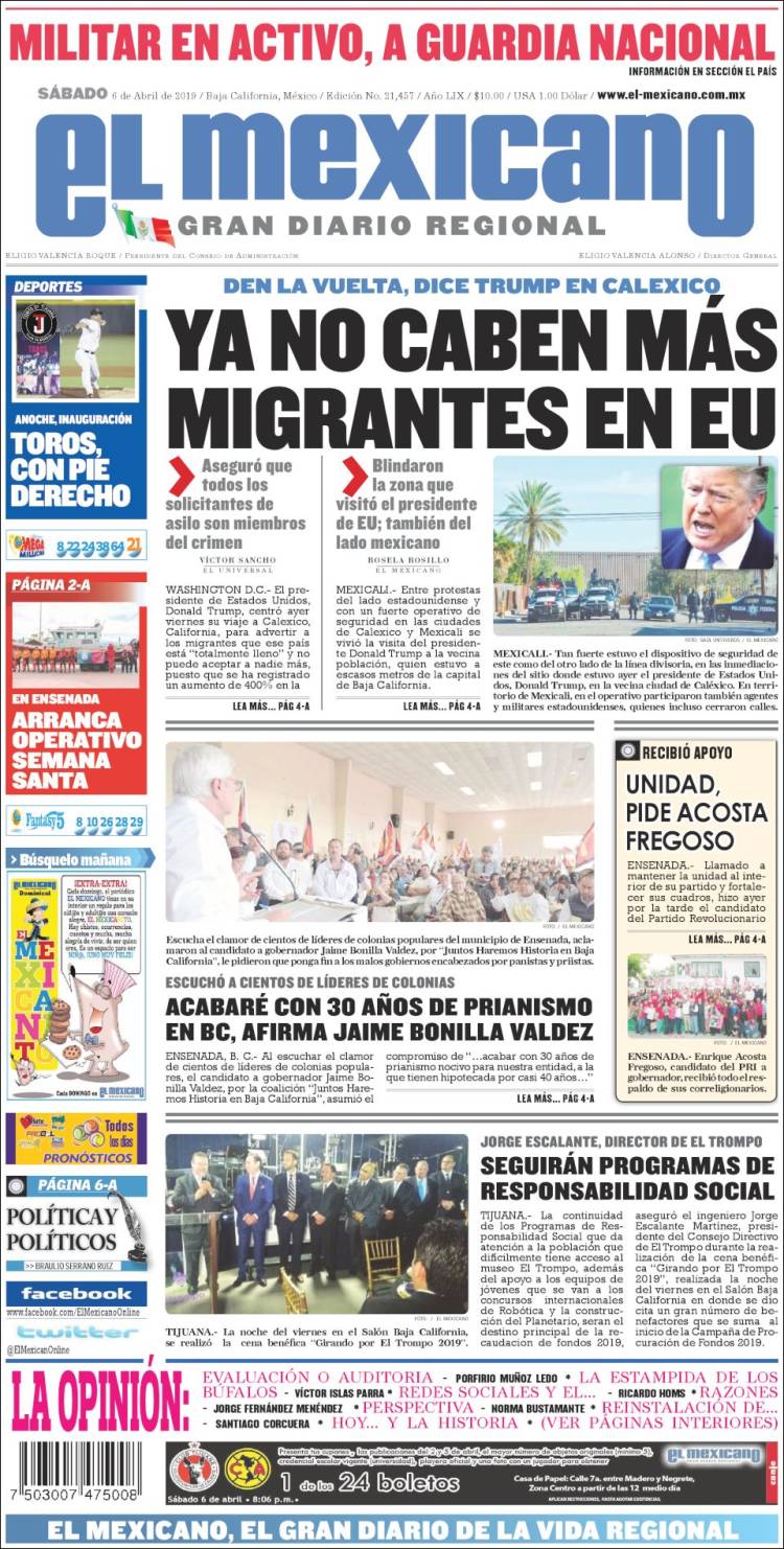 Portada de El Mexicano - El Gran Diario Regional (México)