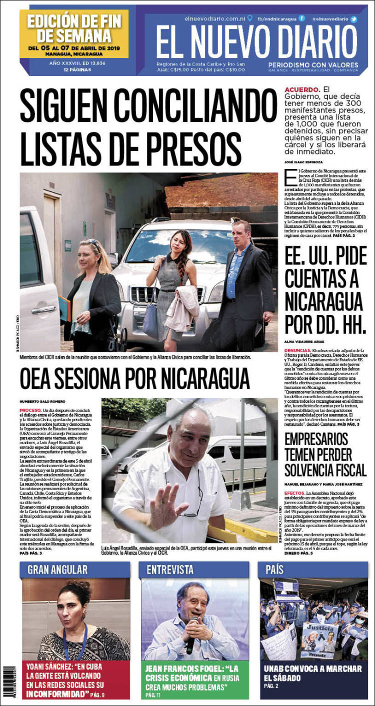 Portada de El Nuevo Diario (Nicaragua)