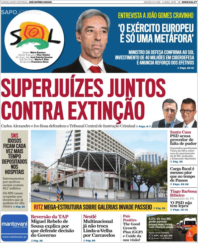 Periódico Jornal Sol Portugal Periódicos De Portugal Edición De Sábado 6 De Abril De 2019 1466