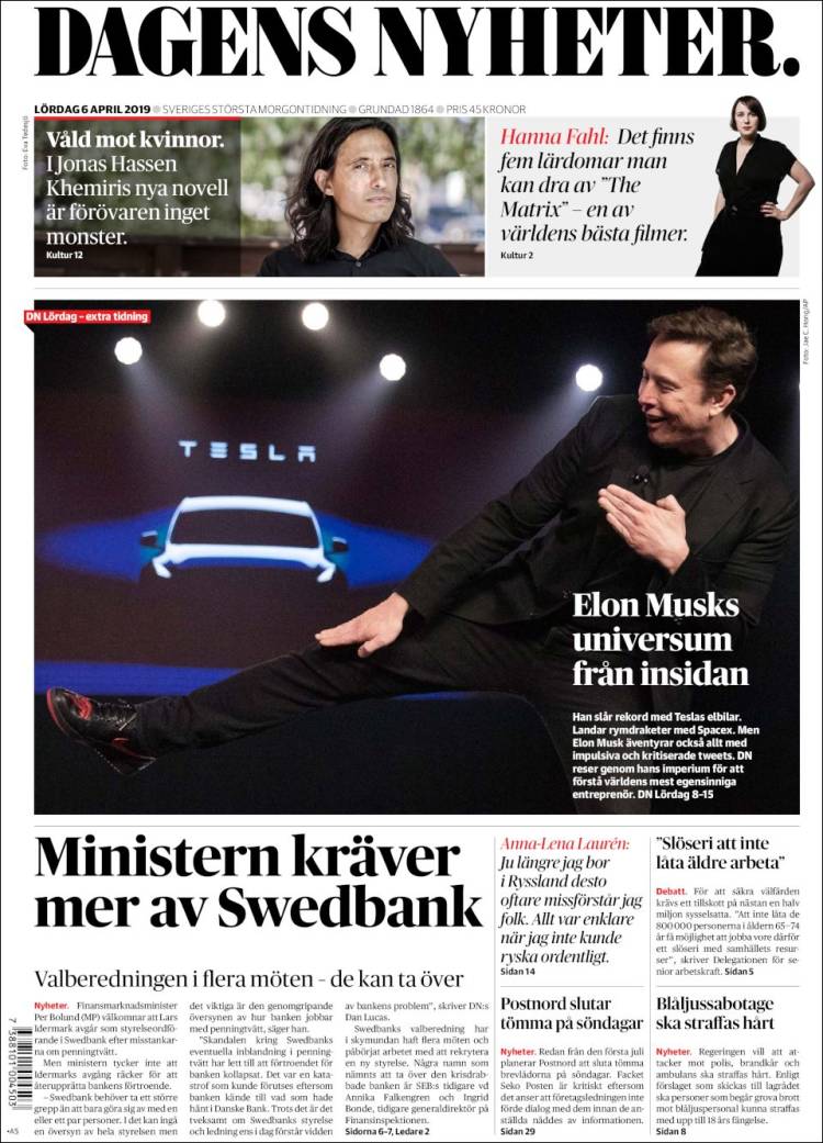Portada de Dagens Nyheter (Suecia)