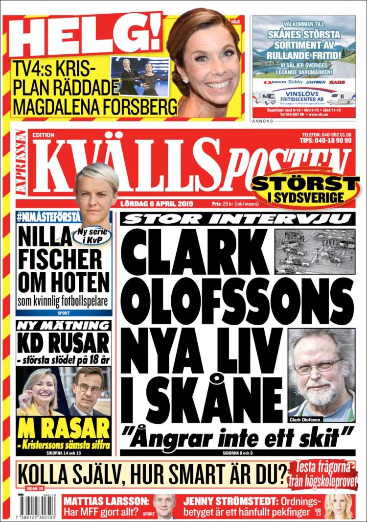 Portada de Kvällsposten (Suecia)