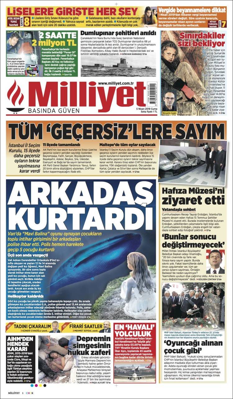 Portada de Milliyet (Turqu&iacute;a)