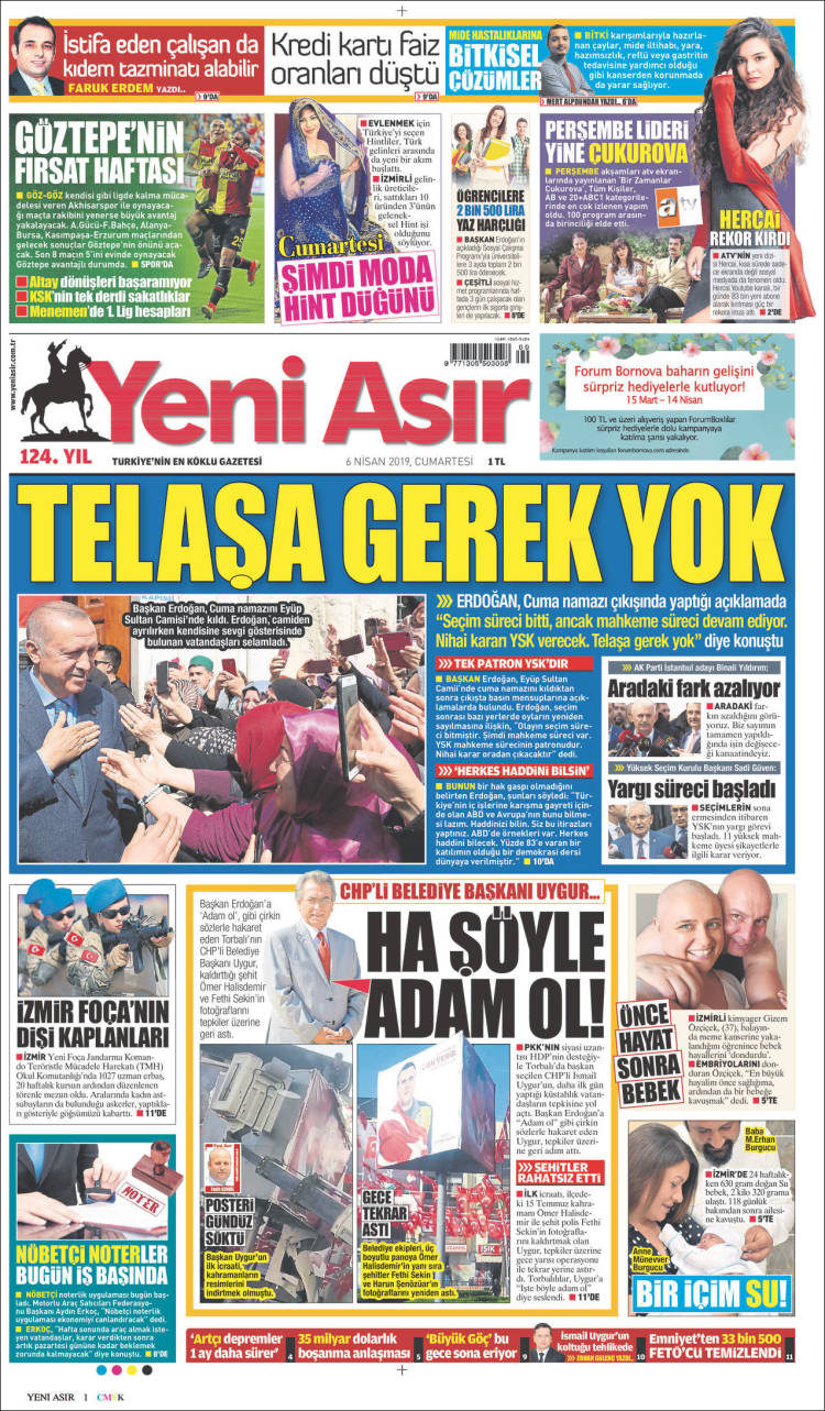 Portada de Yeni Asır (Turqu&iacute;a)