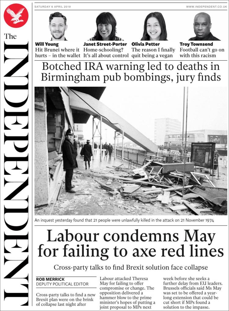 Portada de The Independent (Reino Unido)