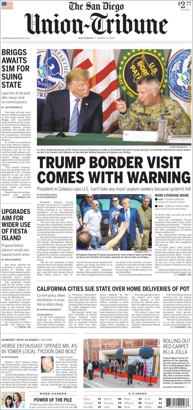 Portada de The San Diego Union-Tribune (USA)