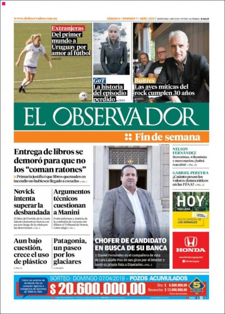 Portada de El Observador (Uruguay)