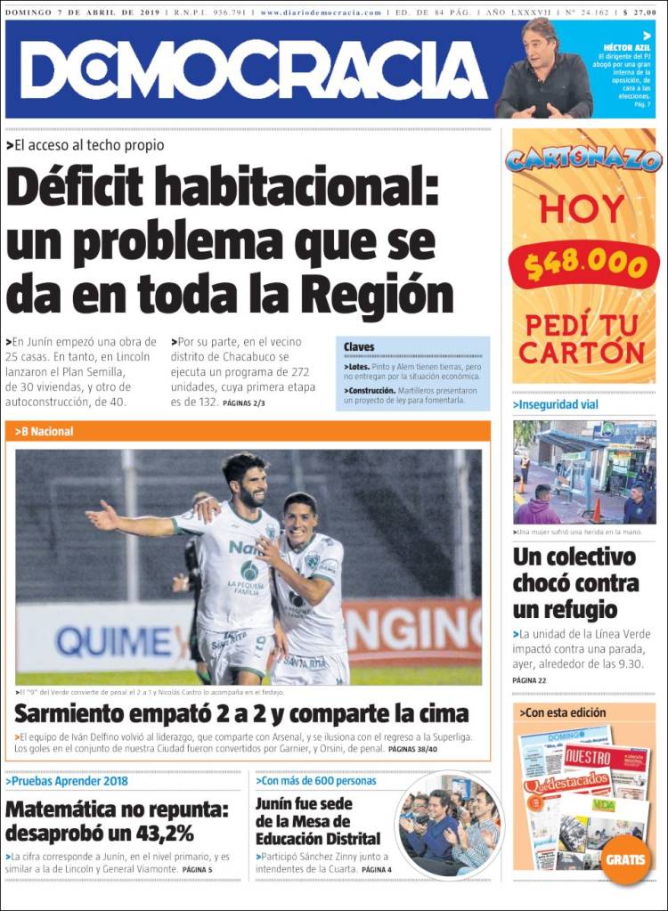 Portada de Diario Democracia (Argentina)