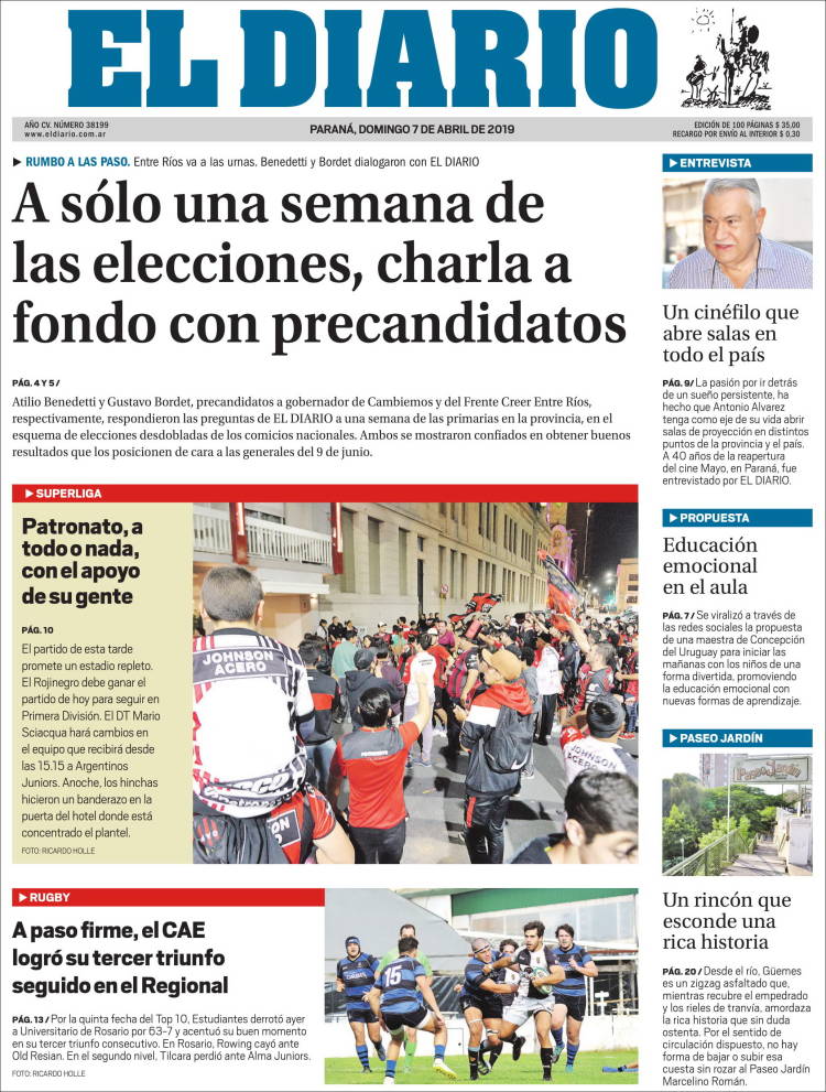 Portada de El Diario de Paraná (Argentina)