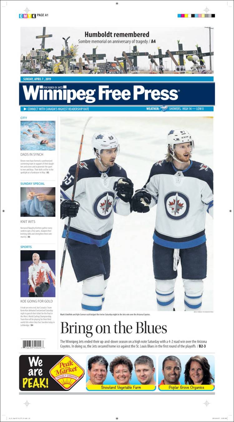 Portada de Winnipeg Free Press (Canadá)