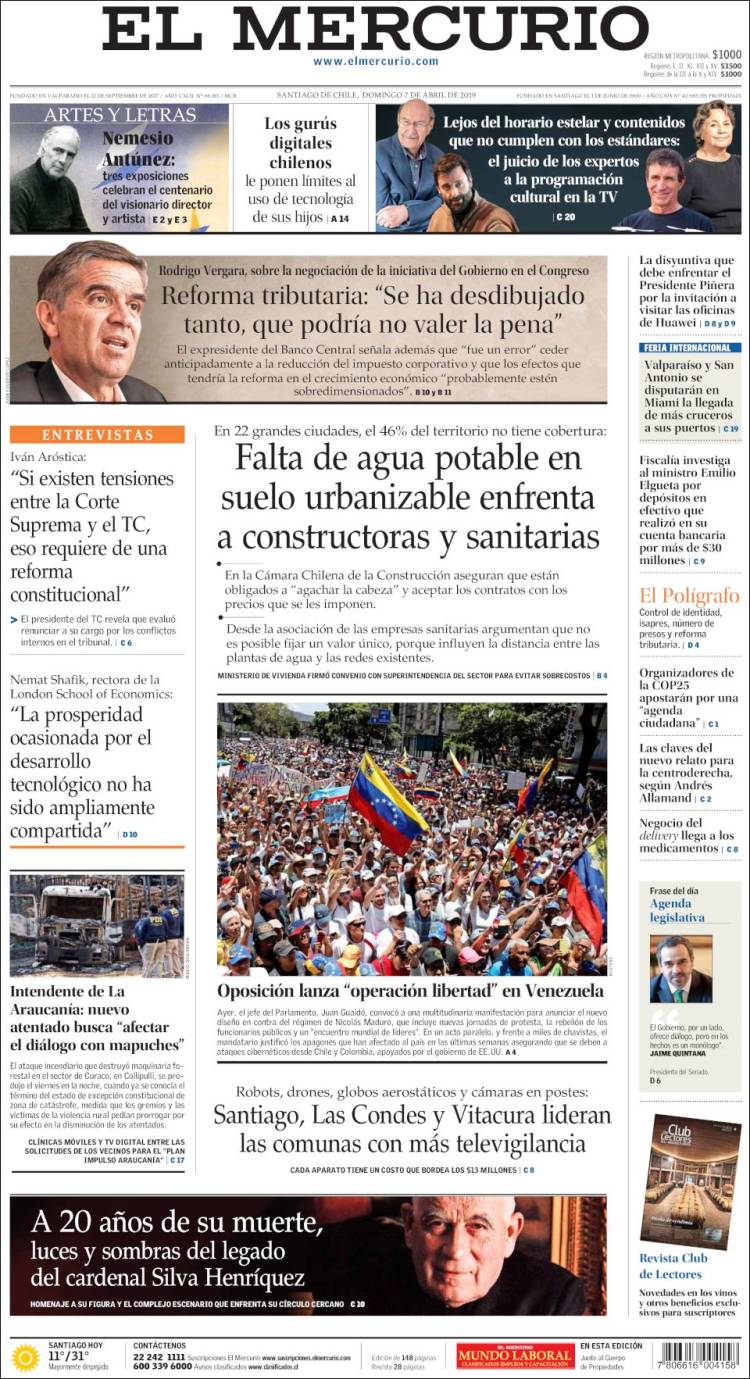 Portada de El Mercurio (Chile)