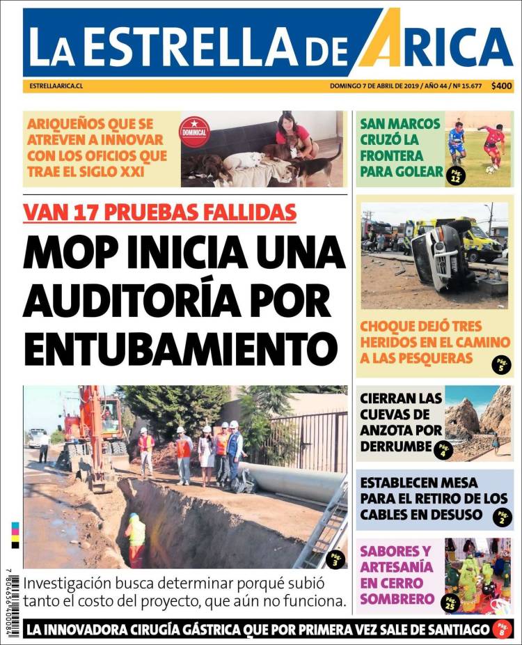 Portada de La Estrella de Arica (Chile)