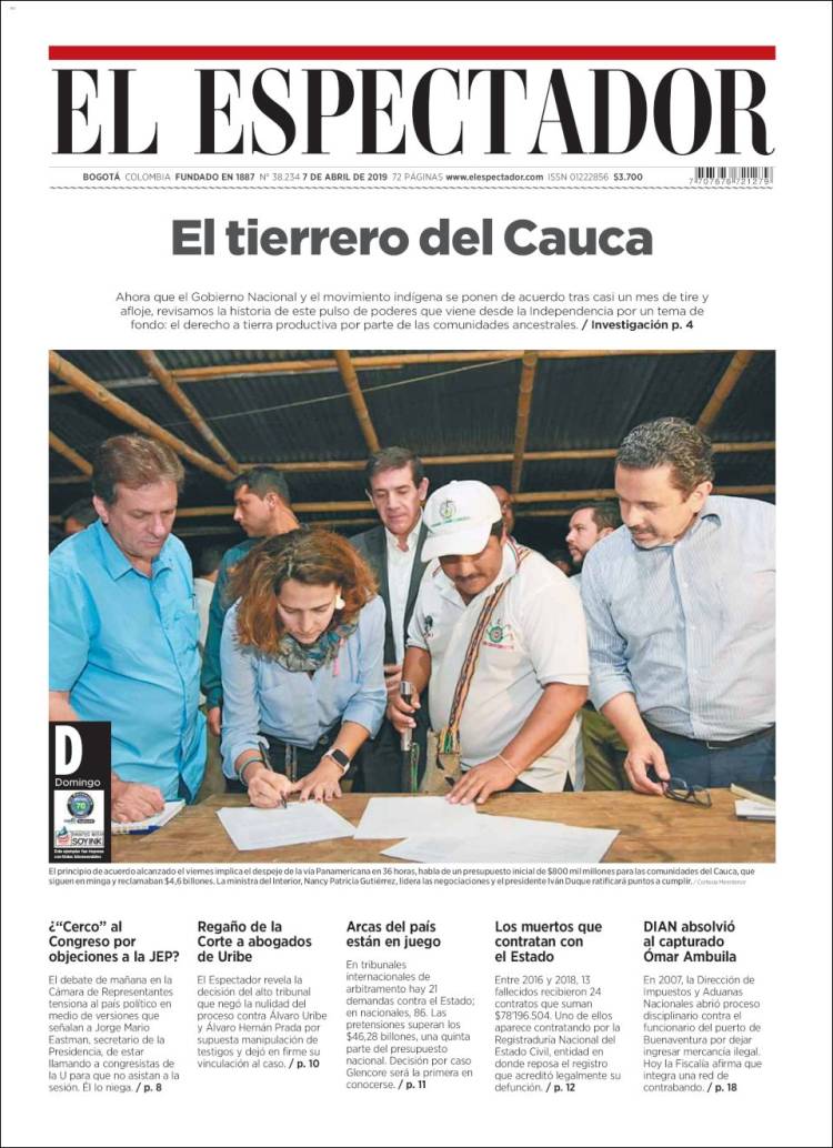 Portada de El Espectador (Colombia)