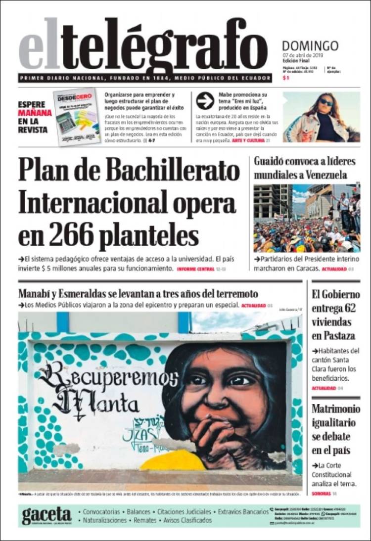 Portada de El Telégrafo (Ecuador)