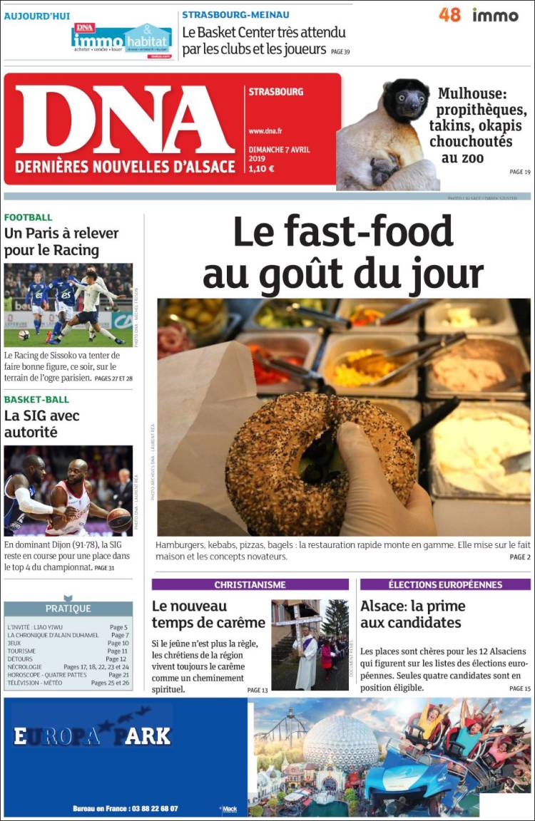 Portada de Les Dernières Nouvelles d'Alsace (Francia)