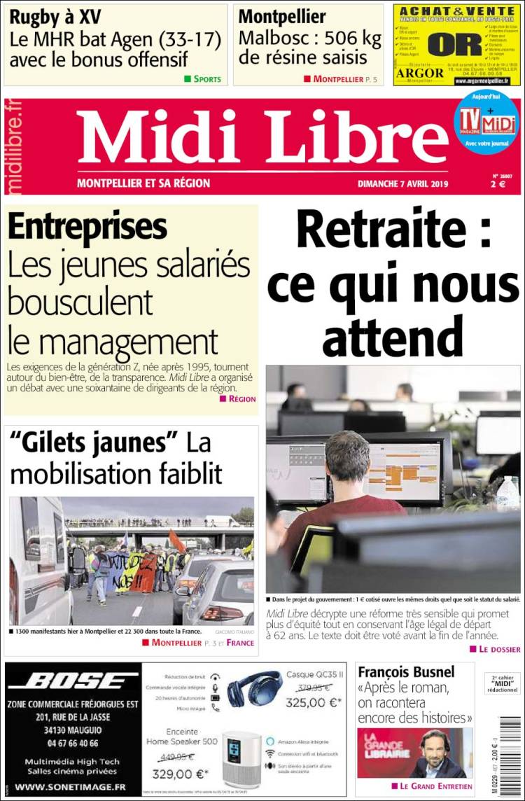 Portada de Midi Libre (Francia)