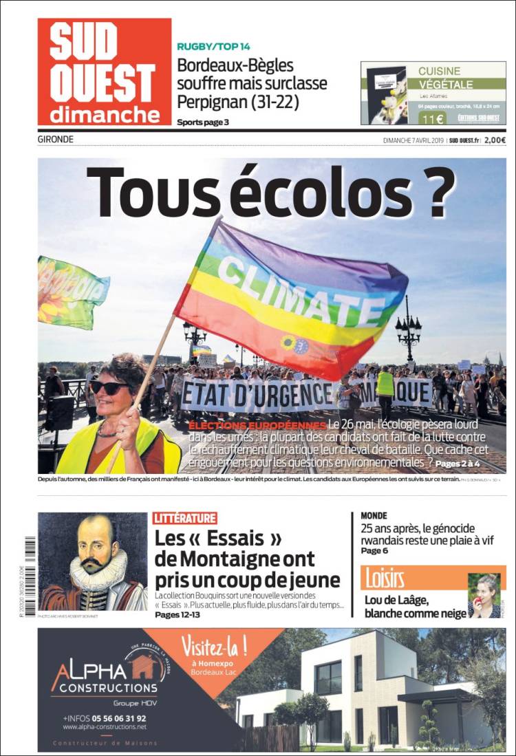 Portada de Sud Ouest (Francia)