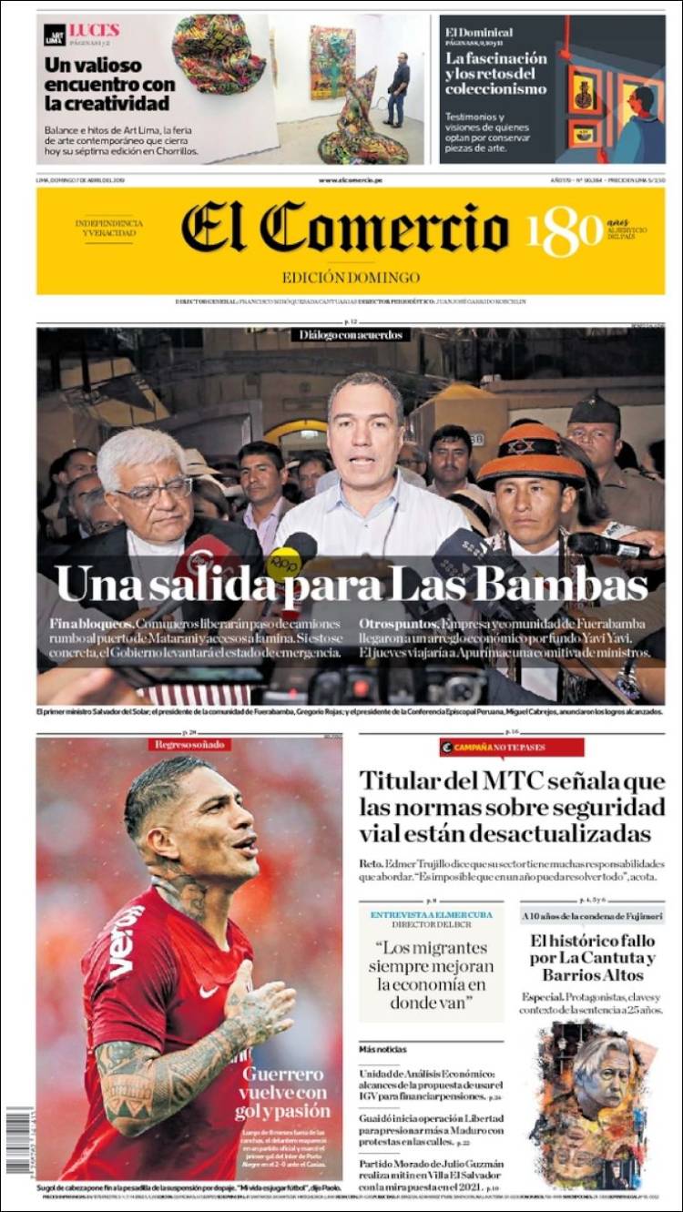 Portada de El Comercio (Per&uacute;)