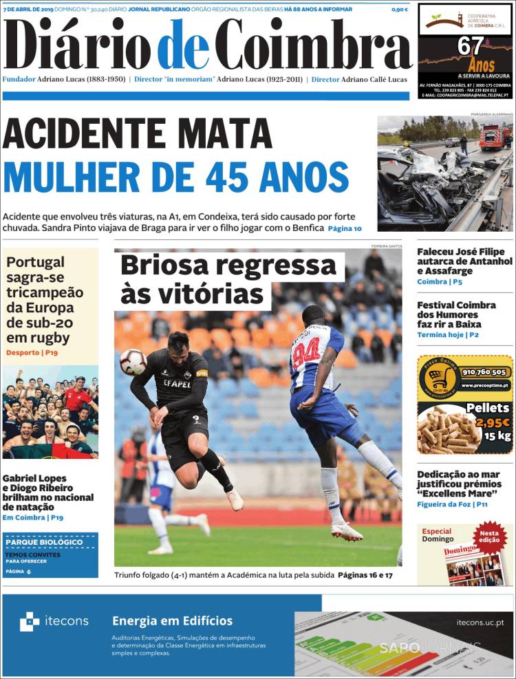 Portada de Diário de Coimbra (Portugal)