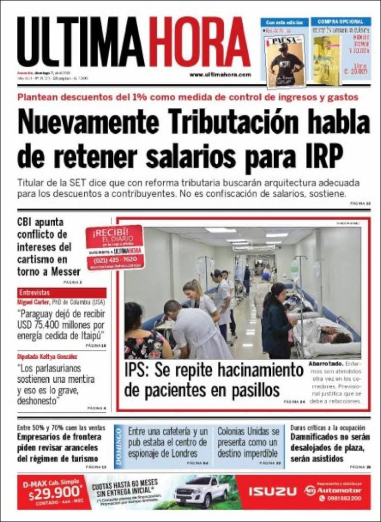 Portada de Última Hora (Paraguay)