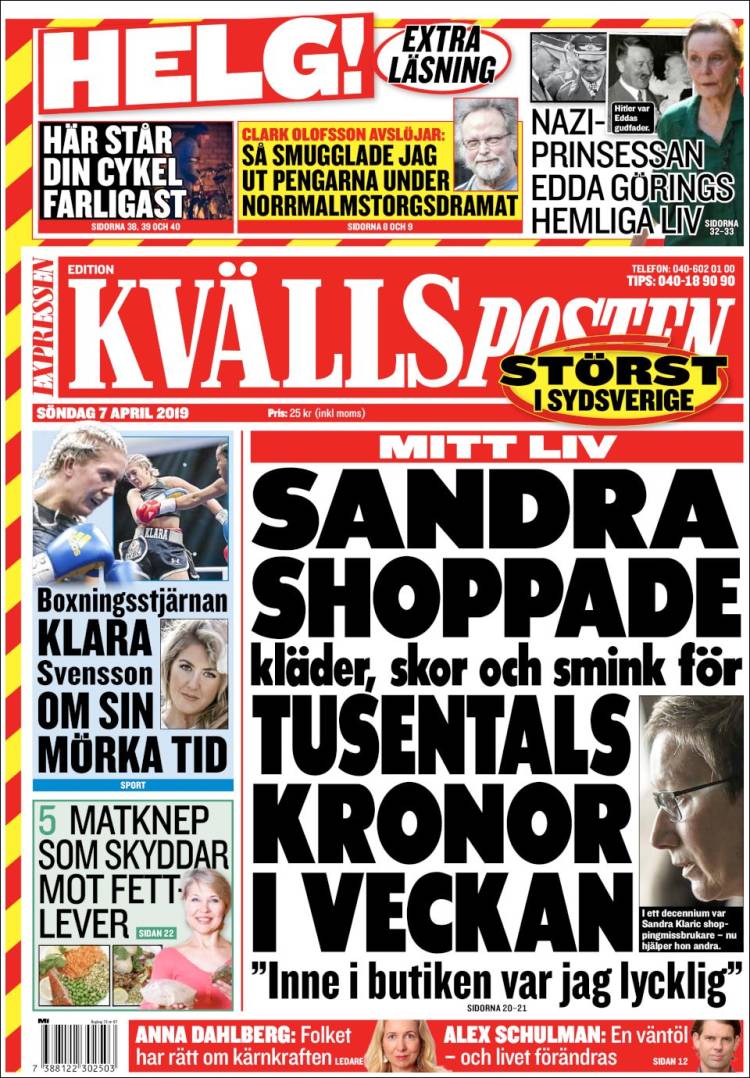 Portada de Kvällsposten (Suecia)