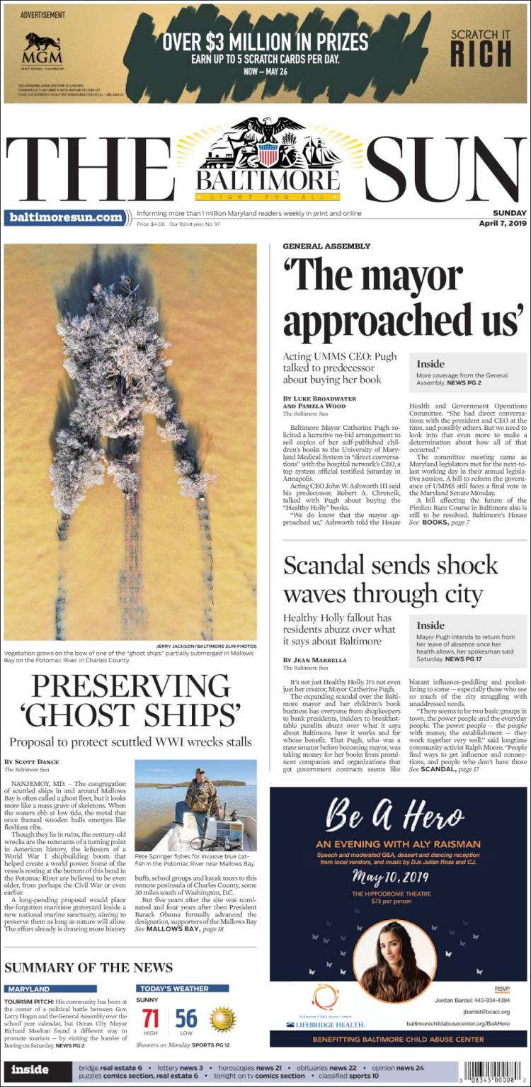 Portada de The Baltimore Sun (USA)