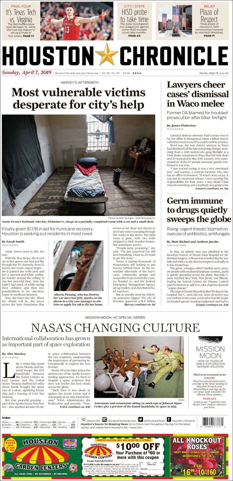 Portada de Houston Chronicle (USA)